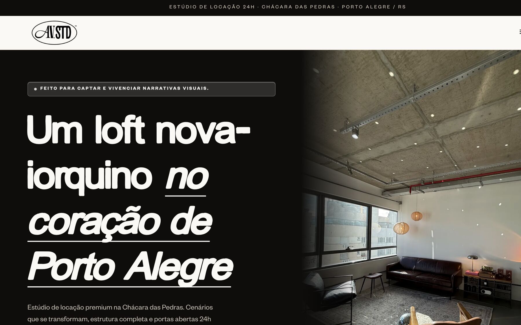 Site do Avenue Studio: um loft em Porto Alegre com agenda e área da cliente.