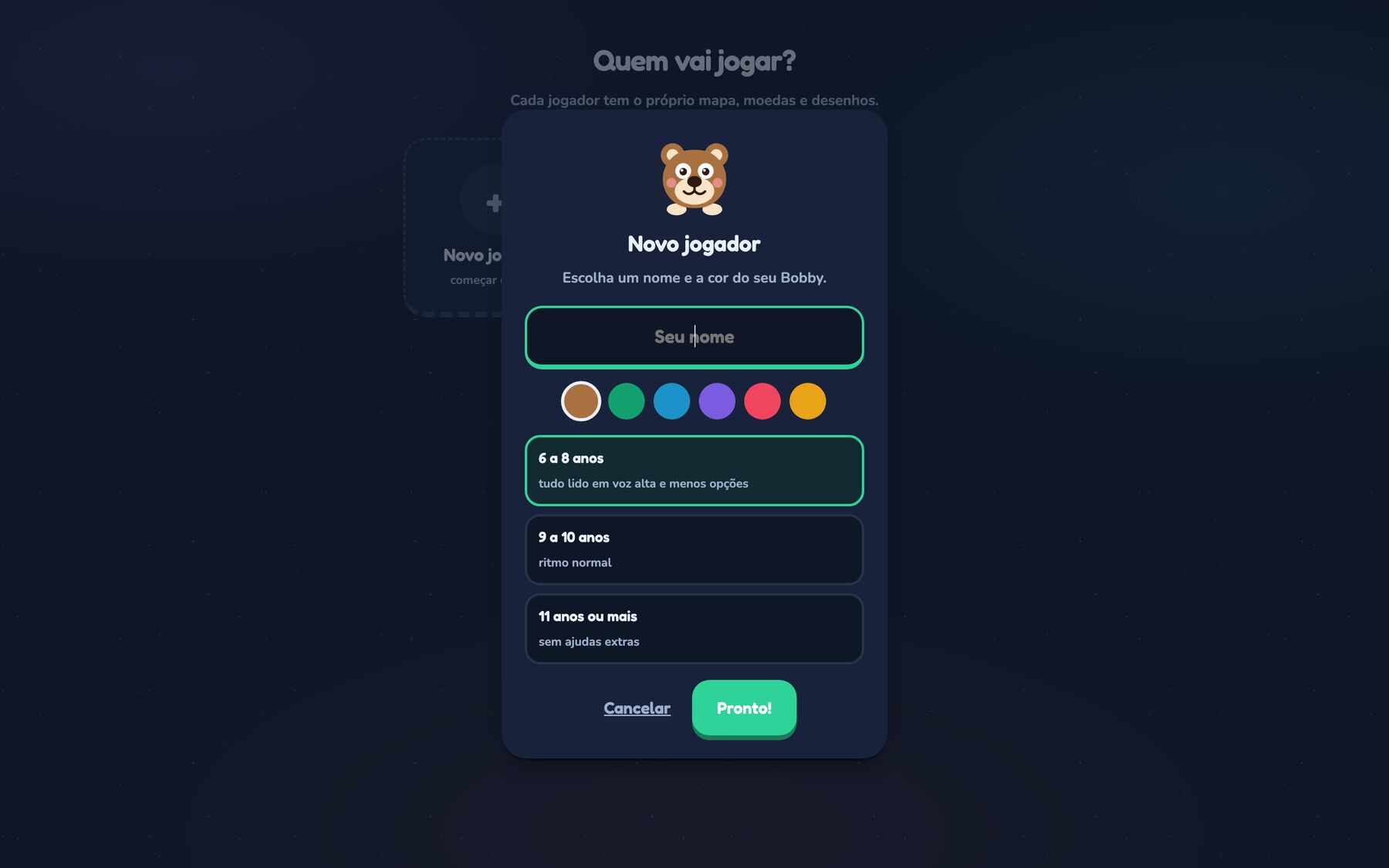 Bobby: aplicativo educativo instalável com fases para crianças.