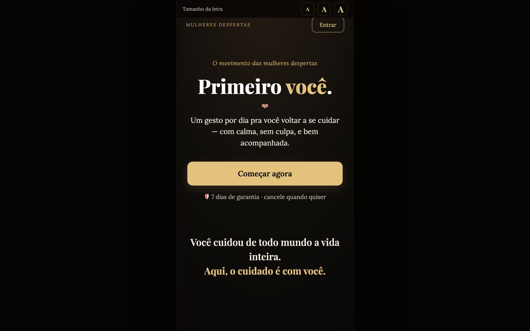 Primeiro Você: aplicativo de assinatura com área logada e ritual diário.