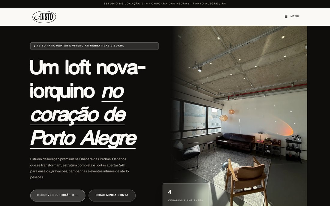 Site do Avenue Studio no desktop: capa editorial do loft.