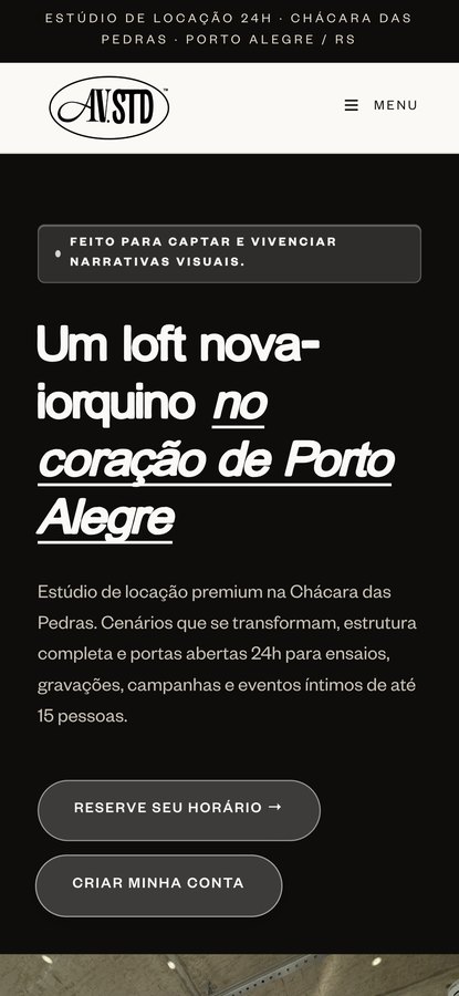 O mesmo site do Avenue Studio no celular.