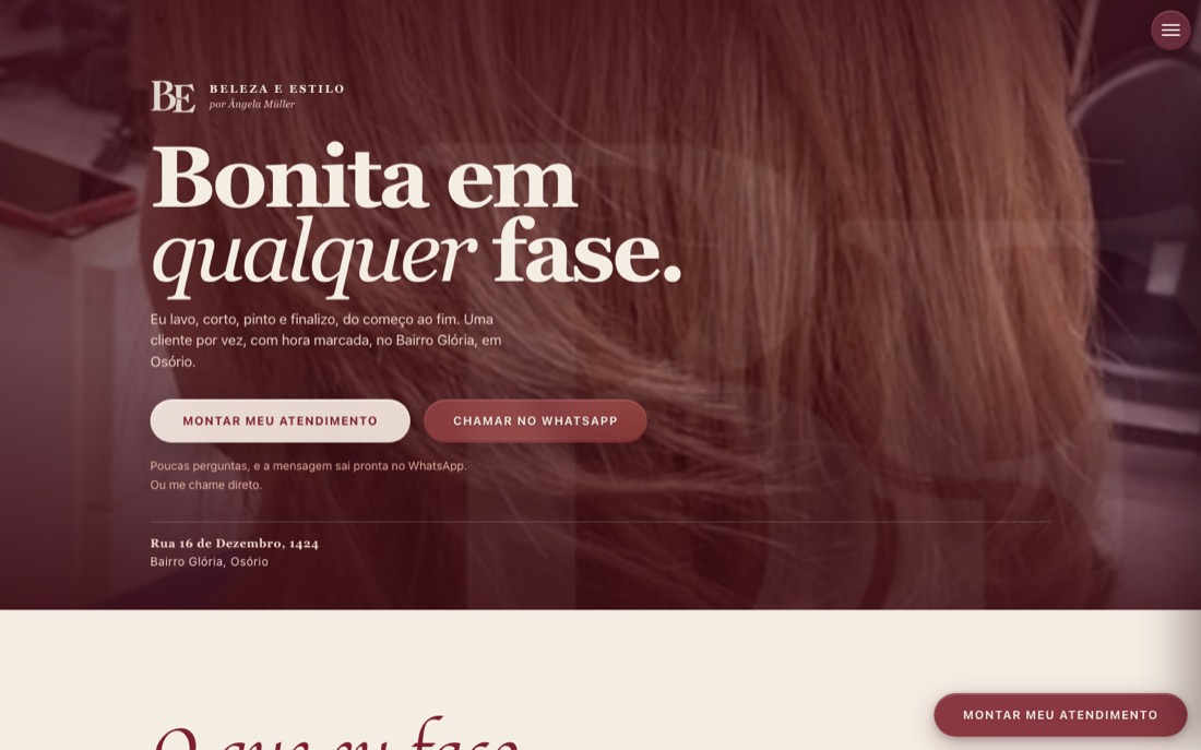 Site do salão Beleza e Estilo no desktop.